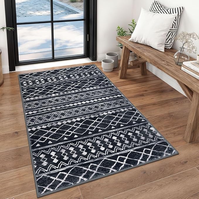 KUTA Boho Moroccan 3x5 Entryway Rug, Ultra Soft Distressed Geometric Print