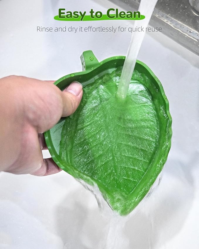 Pawfly 4 Pcs Leaf Reptile Water Dish, Reptile Water Bowl, Tortoise Habitat Accessories, Bearded Dragon Water Bowl, Pet Food Feeding Plate for Turtle Small Snake Lizard, 2 Sizes