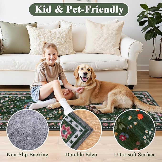 HEBE Washable Hallway Runner Rug 2'x 8' Non Slip Kitchen Rugs Runner, Low Pile
