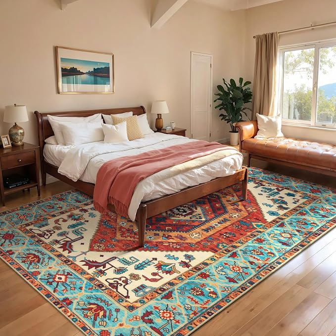 SERISSA Boho Area Rug 8x10 Orange, Washable Large Rugs