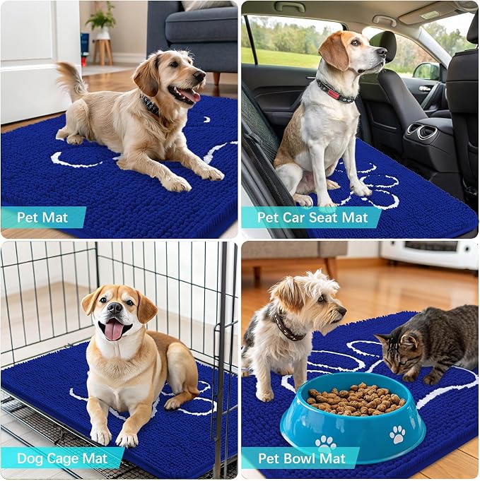 OLANLY Dog Door Mat for Muddy Paws 30x20, Paw Print Design, Absorbs Moisture