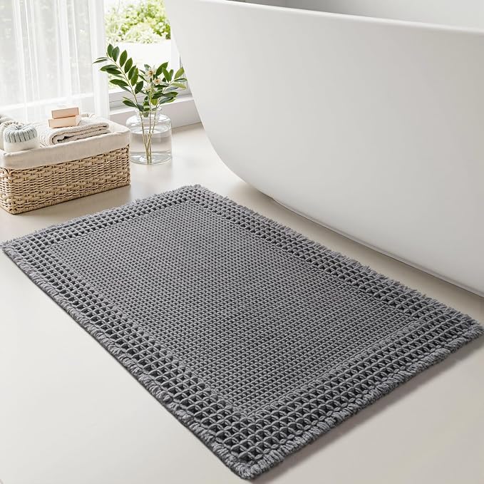 RESARE Waffle Bath Mat for Bathroom, Super Absorbent Bathroom Rugs Non Slip