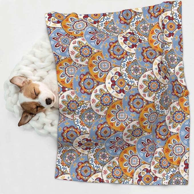 Boho Throw Blanket - Vintage Colorful Floral Blanket for Dog Cat Pet Blankets 23x16 for Couch Sofa Bed
