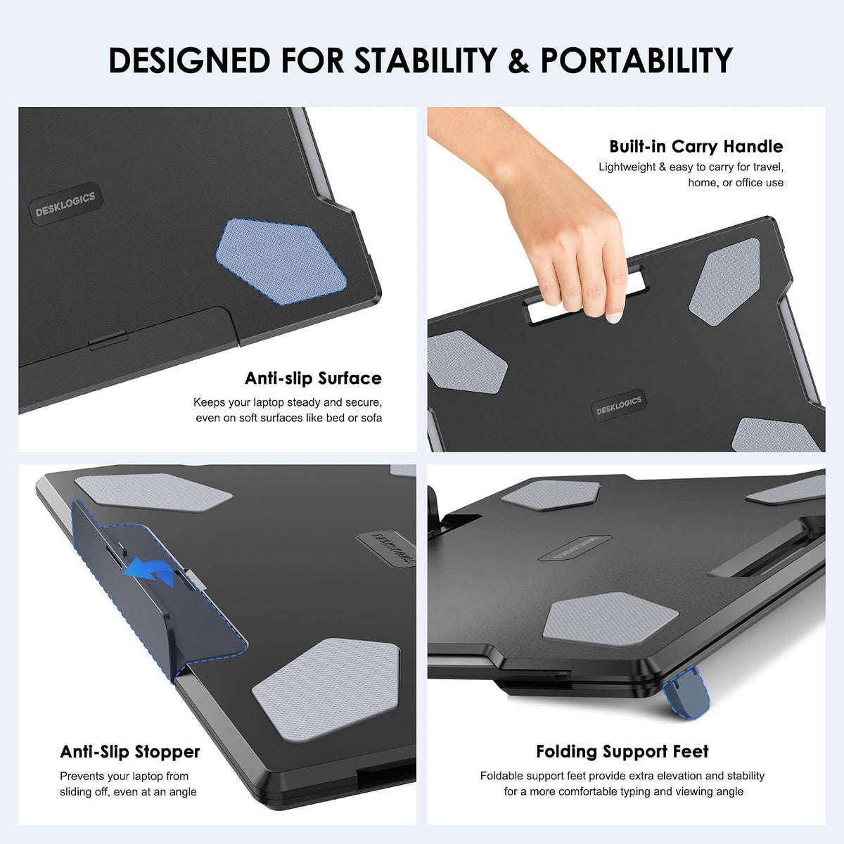 Laptop Lap Desk for Bed & Couch, Portable Laptop Lap Pad with Retractable Left/Right Mouse Pad, Stable & Comfortable Lap Tray for Sofa, Travel, Writing & Home Office
