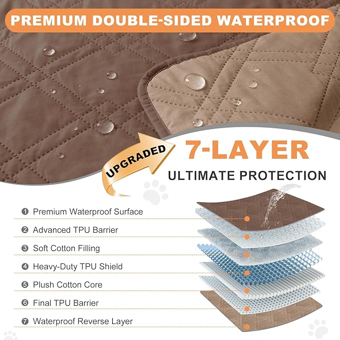 100% Waterproof Dog Couch Protector, Triple-Layer Waterproof Dog Bed Cover Pet Blanket Reversible 2-Tone Sofa Shield, Non-Slip Furniture Guard for Pets(30×71 Inch, Brown+Taupe)