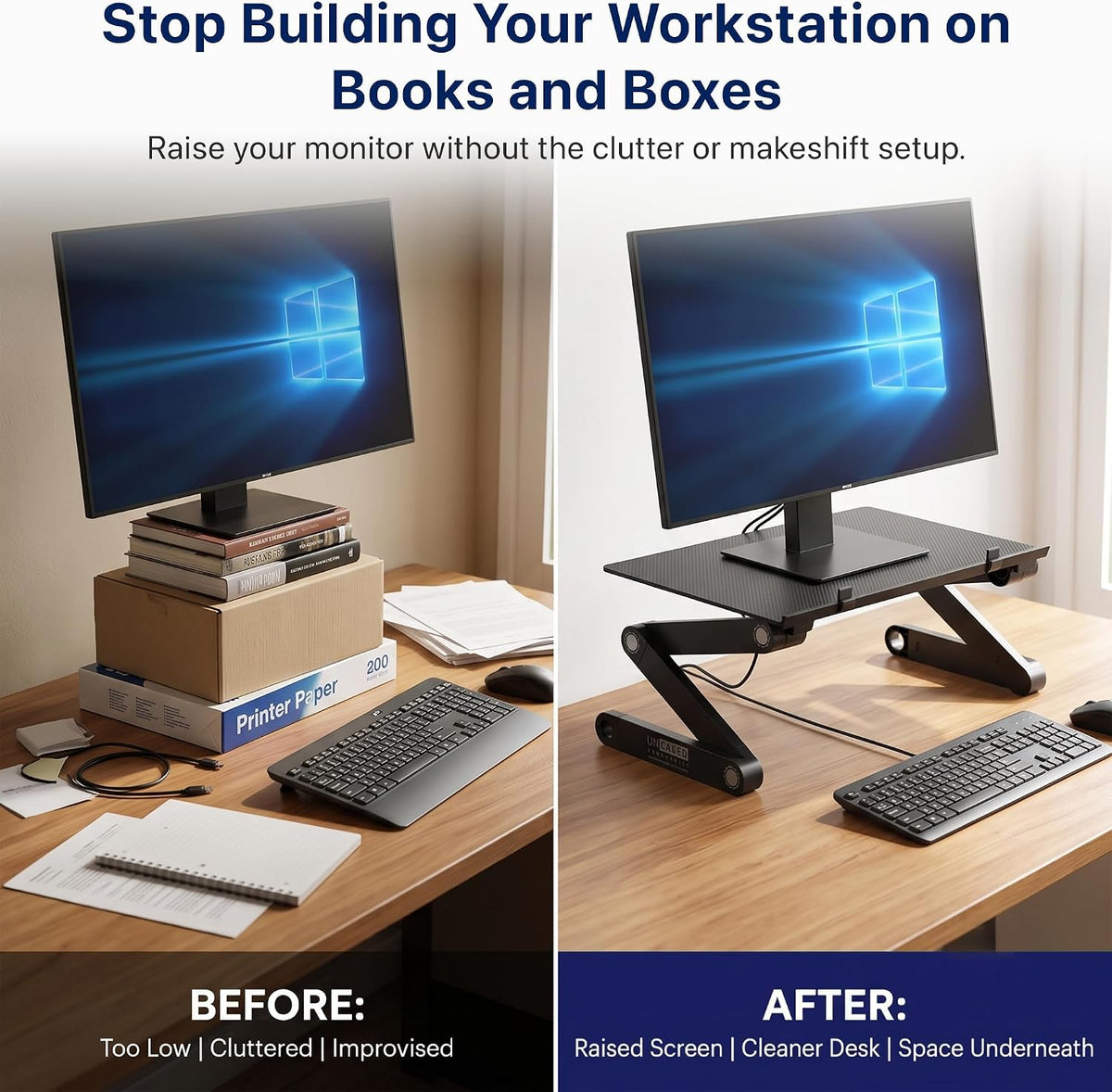 Uncaged Ergonomics WorkEZ Adjustable Monitor Stand Riser for Desk, Black