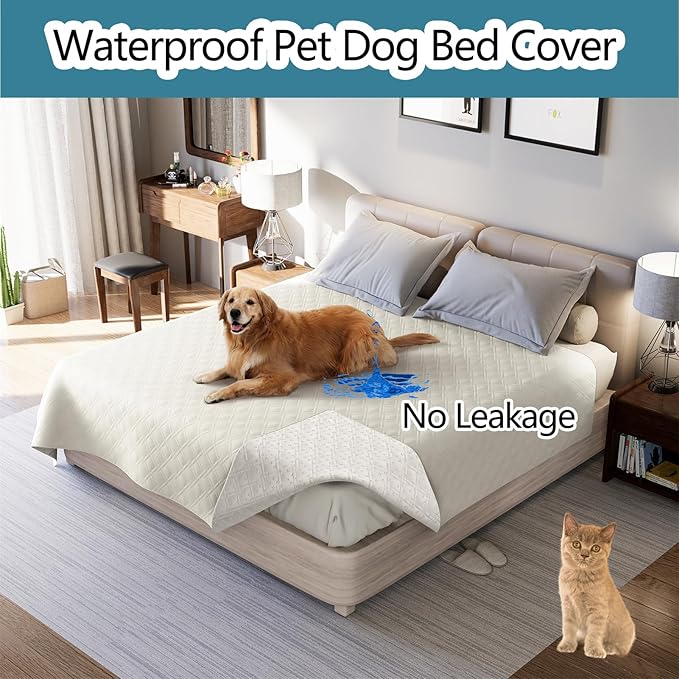 Dog Bed Cover Waterproof Microfiber Quilted Mattress Cover Pet Mat Silicon Non Slip 9 Size Furniture Protectors for Bed Sofa Couch (76 x 178 cm/30 x 70 in,Ivory)