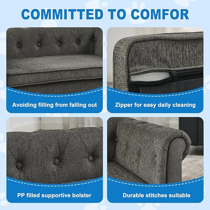 Dog Couch for Large Dogs, Elevated Durable Pet Sofa Bed, 24" W Comfortable Modern and Stylish Dog Sofa Couch with Dry Cleanable Fabric, Furniture for Medium & Large Breed (Dark Grey)