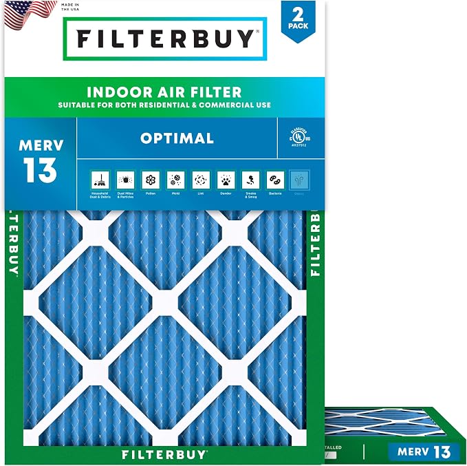 Filterbuy 18x25x1 Air Filter MERV 13 Optimal Smoke & Allergy Defense,