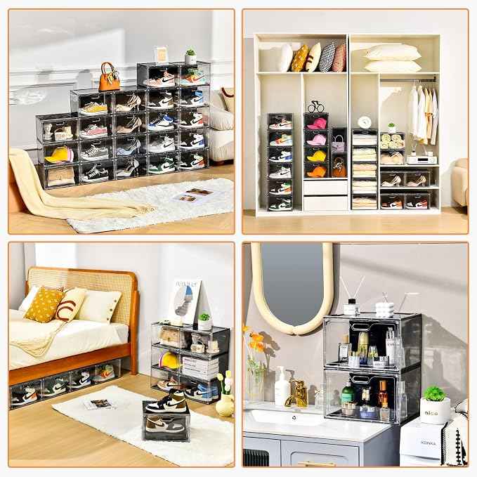 New 8 Pack Shoe Boxes Stackable, Large Shoe Storage Organizer