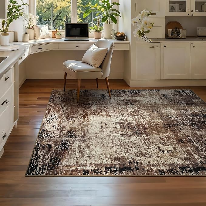 Entryway Rug 3x5 Brown Bedroom Area Rug Washable Non Slip Abstract Coffee Boho