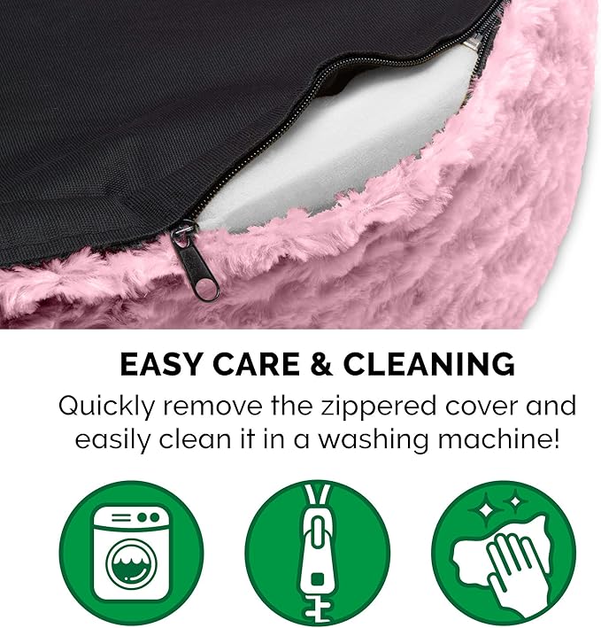 Furhaven Dog Bed for Small Dogs w/ Removable Washable Cover & Pillow Cushion Insert, For Dogs Up to 12 lbs - Ultra Plush Faux Fur Oval Lounger - Pink, Small