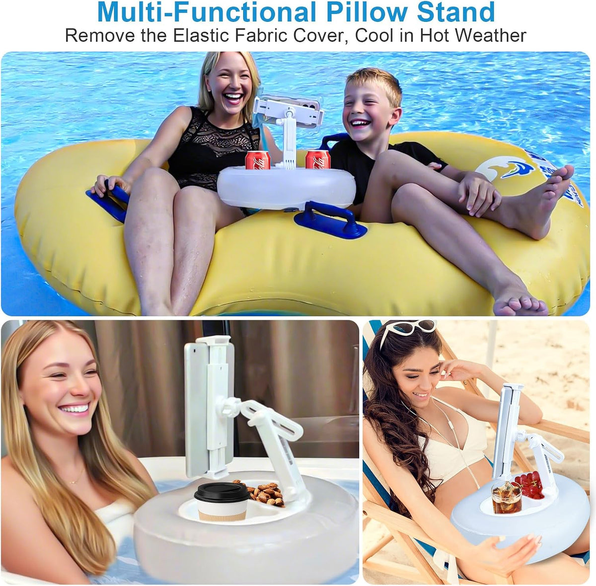 Versatile Waterproof Kindle Pillow Stand for Bed Couch Bathtub Pool Lounger, Portable Inflatable Kindle Holder with Detachable Fabric, Easy Care & Suit All Seasons, Fit 5-12.9'' Devices