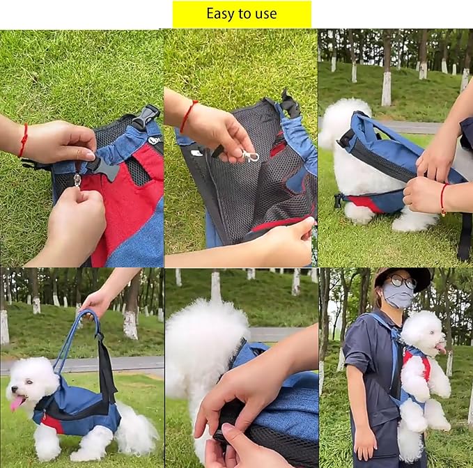 Lightweight Pet Backpack Carrier for Small Dogs & Cats - Easy-Fit Adjustable Straps, Basic Legs-Out Design, Durable for Daily Use (Fits Pets Under 15lb) (Yellow-Blue Color-Blocked, X-Large)