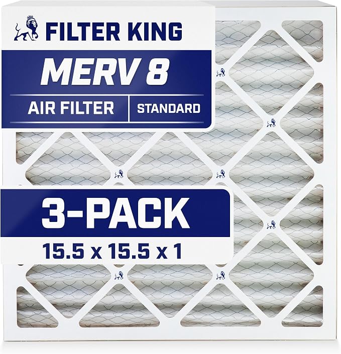 Filter King 15.5x15.5x1 Air Filter | 3-PACK | MERV 8 HVAC Pleated A/C Furnace