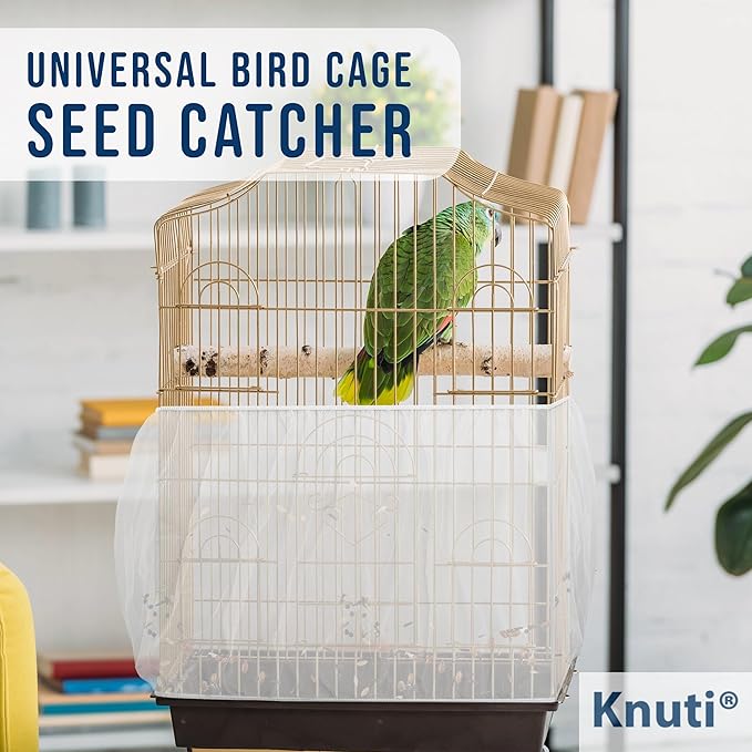Universal Bird Cage Seed Catcher Universal Mesh Skirt Cover Stretchy Small Animal Cages Cover Pet Removable Durable Protector (White, Medium)