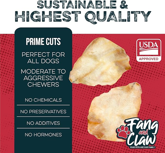 Fang & Claw 100 Count Water Buffalo Ears for Dogs – 100% Natural, Single-Ingredient, Long-Lasting Rawhide Alternative, Grain-Free