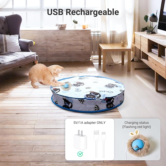 Interactive Cat Toys for Indoor Cats 2025 New Speedy Ball with Tail Cat Toy Automatic Motion Activated Moving Ball Hide and Seek Game for Indoor Exercise Kicker