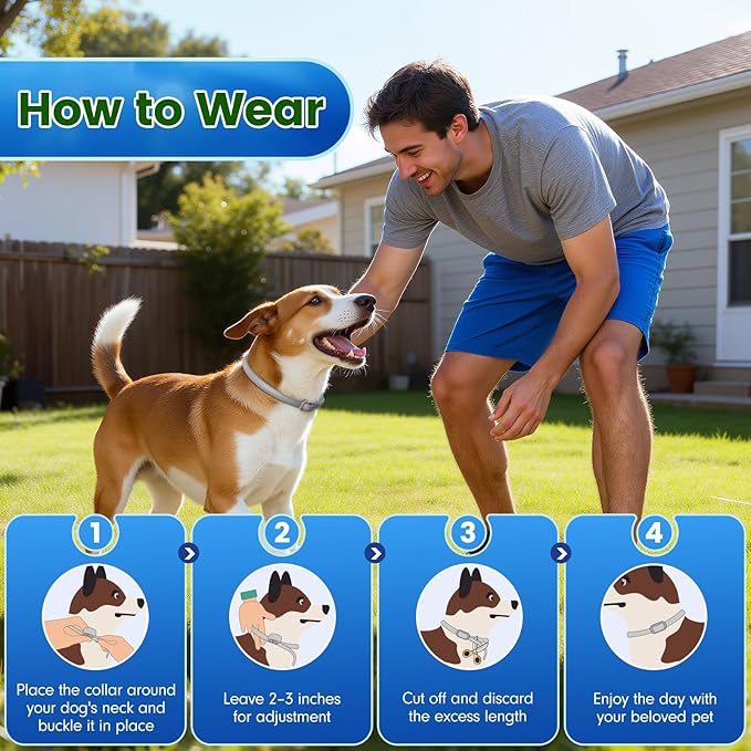 Flea and Tick Collar for Dogs, 4 Packs Flea Collar for Dogs with Natural Essential Oils, Waterproof & Adjustable Flea and Tick Prevention Collar for Small Medium Large Dogs & Puppies, Grey