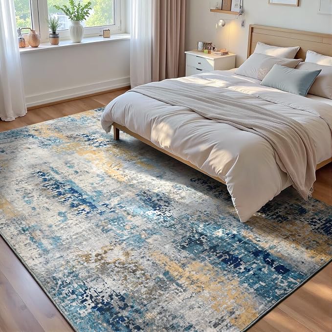Ompaa Living Room Rug 5x8 Ultramarine Area Rug Machine Washable Boho Rug Non