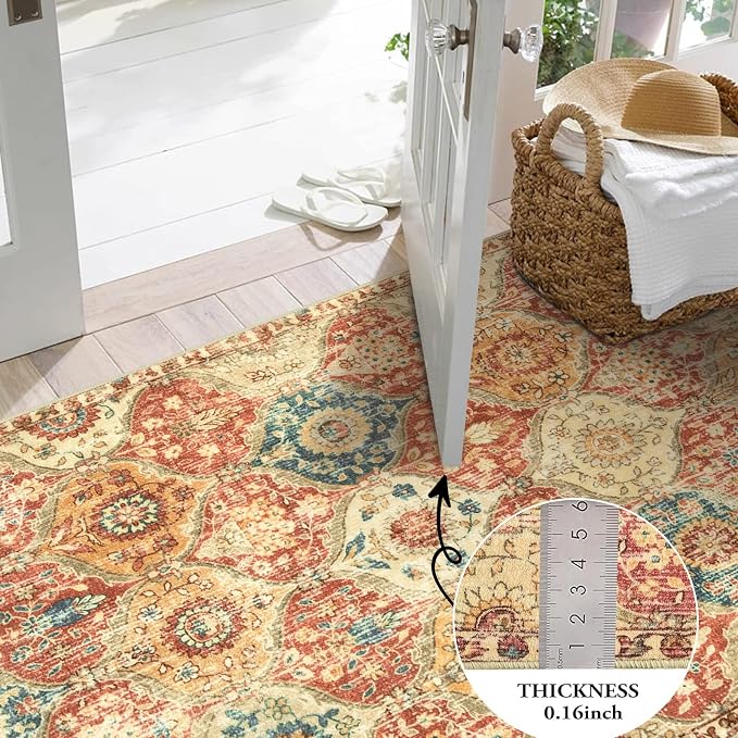 Lahome Moroccan Trellis Washable Round Area Rug, Soft Round Rugs 6ft Ultra-Thin