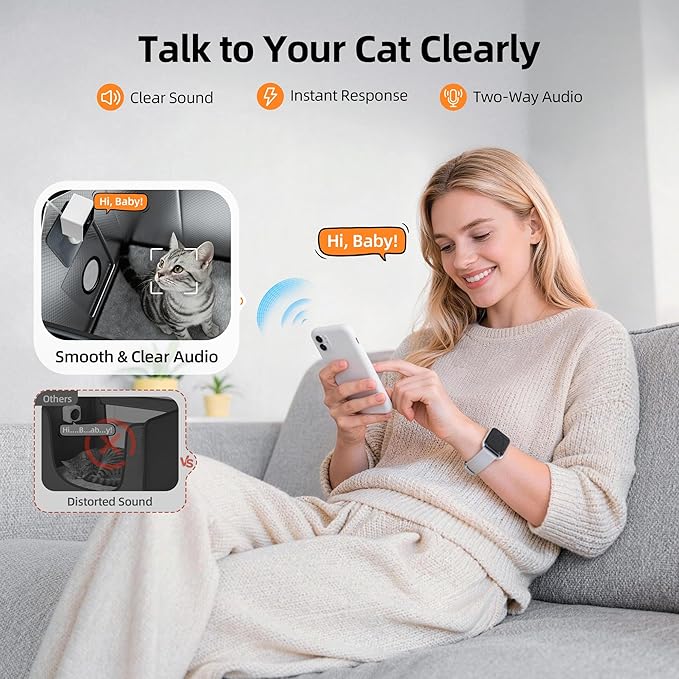 2K Pet Camera for Cat House & Outdoor Shelter, Security Camera with Phone App, IP65 Weatherproof Dog Camera, Clear Night Vision, 2-Way Talk, No Subscription Required