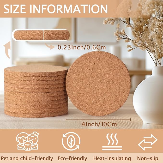 60 PCS Cork Coasters for Laser Engraving, Thick Absorbent Blank Coasters | 4