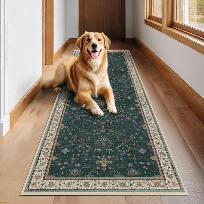 Dark Green Washable 2'6"x10' Long Runner Rugs