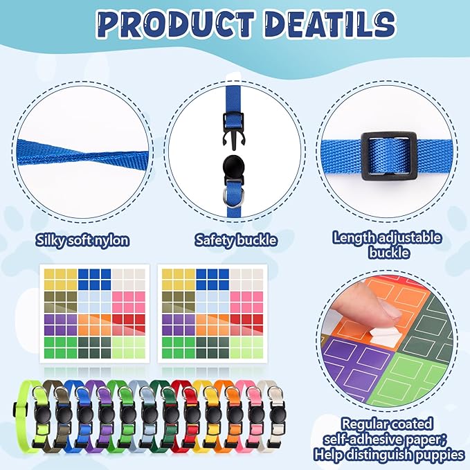 Puppy Whelping Supplies Kit Include 12 Puppy Shot Record Booklets 6 Record Keeping Charts 12 Coloured Soft Nylon Puppy Id Collars Newborn Adjustable Breakaway with 2 ID Sticker Identification Pets