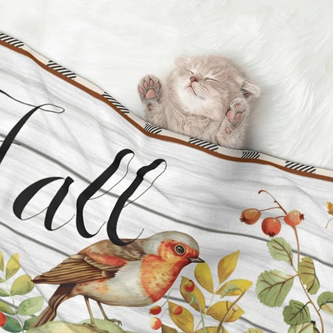 Fall Blanket for Pet - Wood Throw Blanket 40x30 Pumpkin Birds Sunflowers Couch Blankets for Puppy Dogs Cats