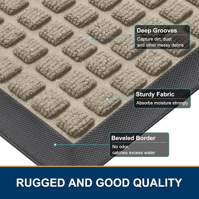 Smiry Front Door Mat Outside Entrance, Heavy Duty Natural Rubber Doormat