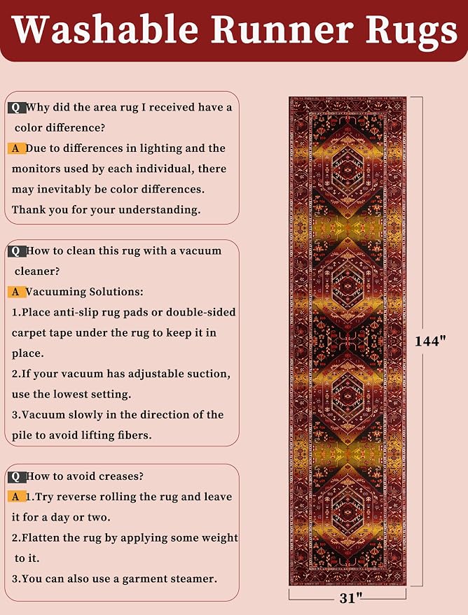 SERISSA Runner Rug for Hallways, Extra Long Boho Rug Ultra Soft Vintage Rustic