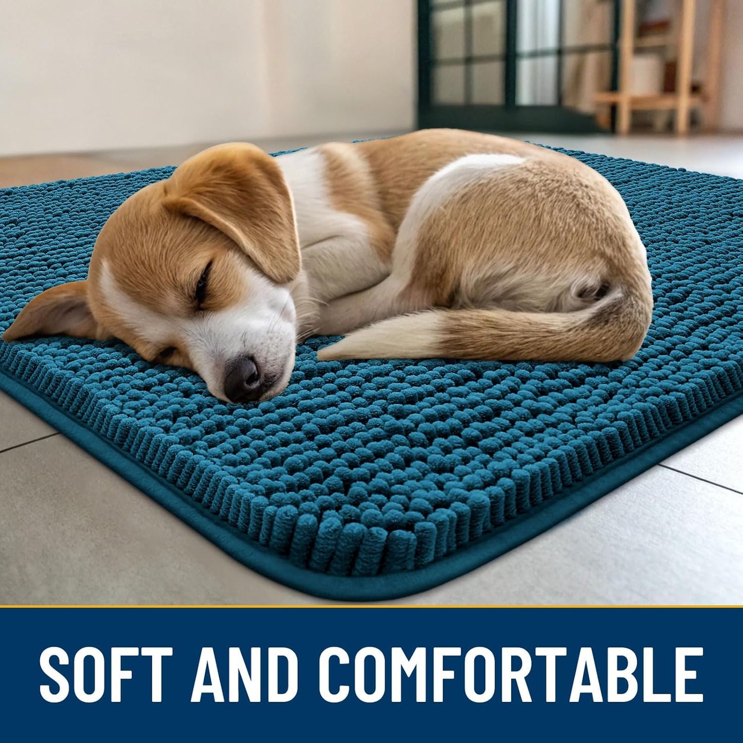 Smiry Dog Door Mat for Muddy Paws 24x16, Absorbs Moisture and Dirt Doormat, Non-Slip Washable Quick Dry Chenille Front Door Mat Indoor Entrance, Entryway Carpet for Inside Floor, Atlantic Blue