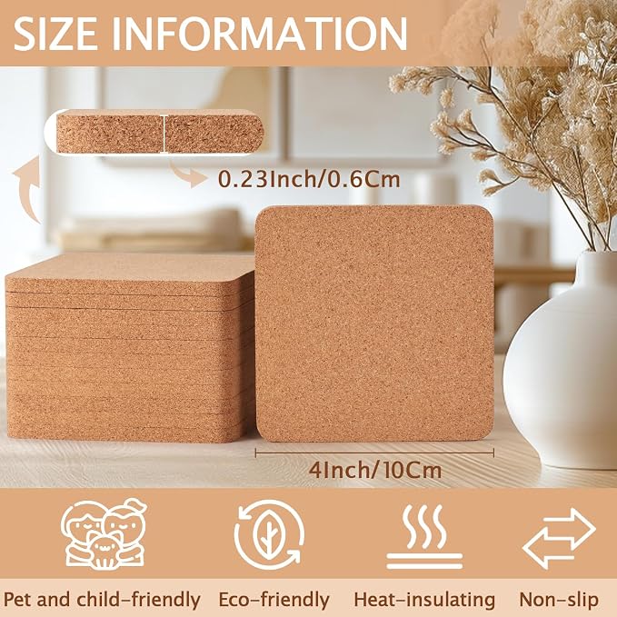 60 PCS Cork Coasters for Laser Engraving, Thick Absorbent Blank Coasters | 4