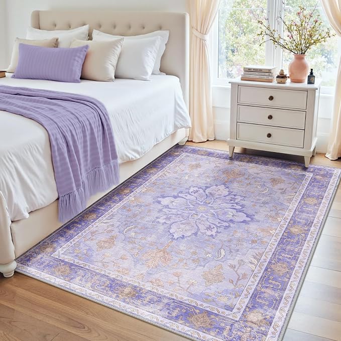 RELEANY Area Rugs 4'x5' Washable Non-Slip, Floral Vintage Distress Medallion