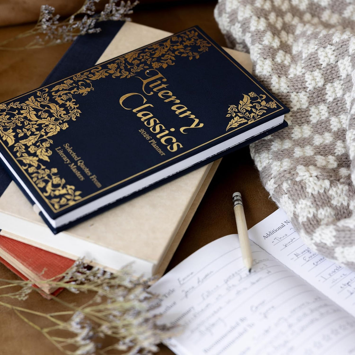 Steel Mill & Co 8.25" x 5" Monthly & Weekly 12-Month Planner Dated January 2026 - December 2026, Book Lover's Organizer with Vegan Leather Cover with Gold Foil, Quotes & Art from Classic Novels (Literary Classics)