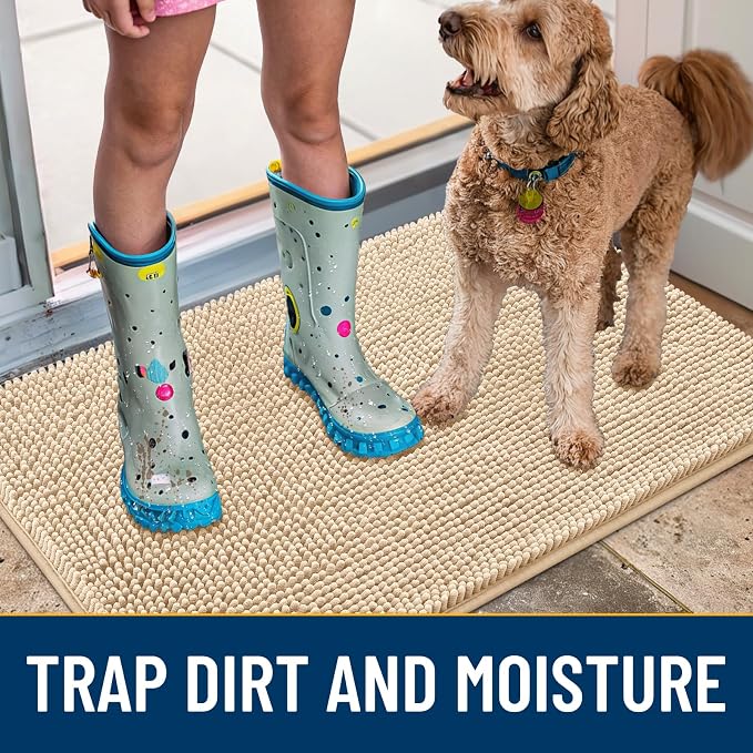 Smiry Dog Door Mat for Muddy Paws 40x24, Absorbent Dirt Trapper, Non-Slip