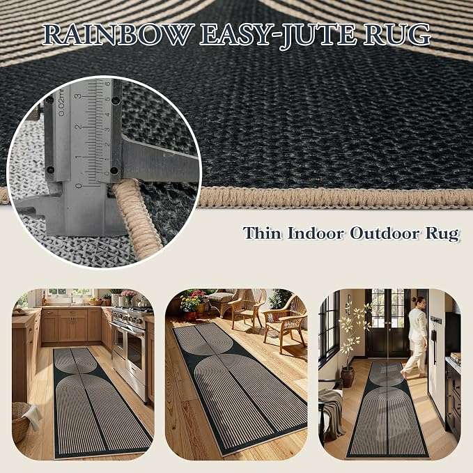 Lahome Enfys Modern Rainbow Kitchen Runner Rug, 2x8 Easy Jute Rug Runners