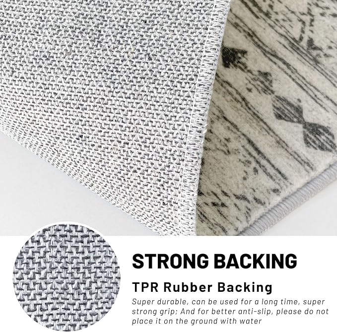 KUTA Area Rug 5x7 Grey, Washable Boho Large Living Room Moroccan Rugs Non-Slip
