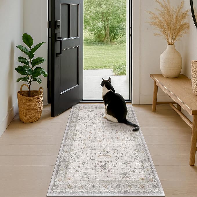 Light Grey 3x5 Large Boho Bathroom Rug