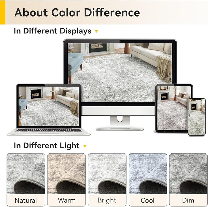 RELEANY Washable Area Rugs Square 8ft Non-Slip Modern Abstract Soft