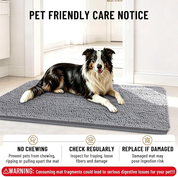 Smiry Dog Door Mat for Muddy Paws 47x17, Absorbent Dirt Trapper, Non-Slip