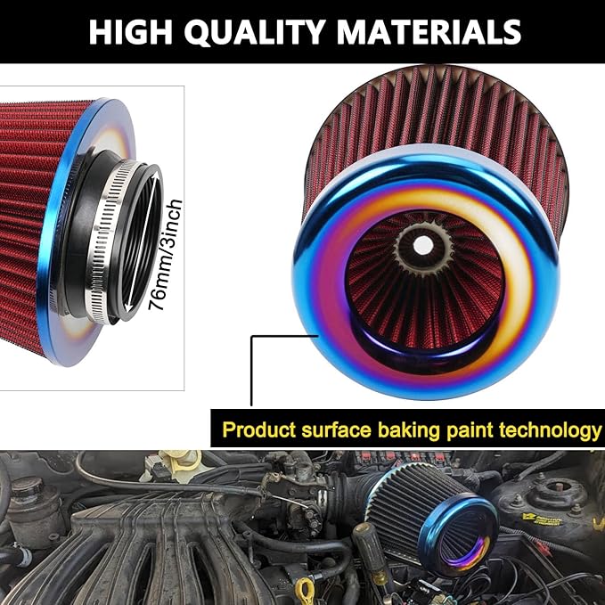 Cold Air Intake Filter, High Performance, Washable Filter, Clamp-On Replacement