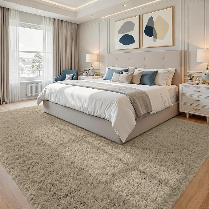 8x10 Area Rugs for Living Room Rug: Soft Fluffy Shag Gray Camel Rugs for Bedroom