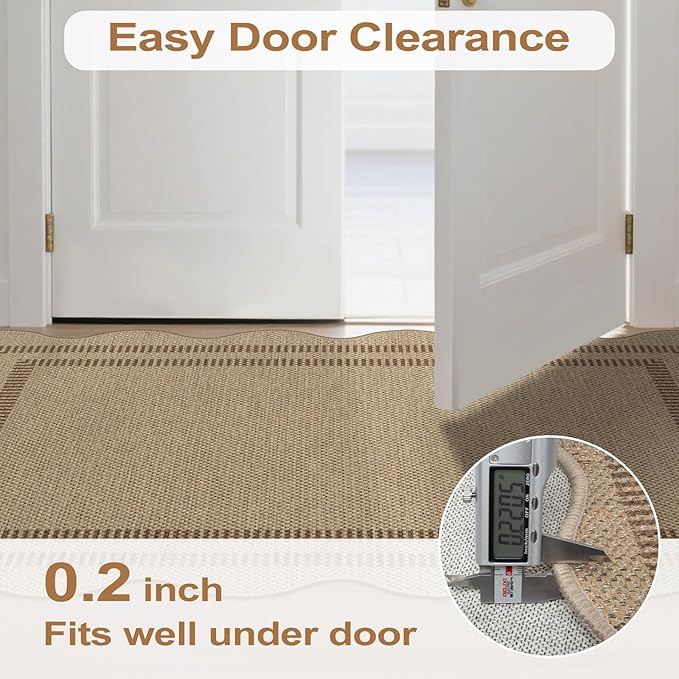 Scalloped Easy Jute 2.6x8 Kitchen Runner Rug, Washable Rugs