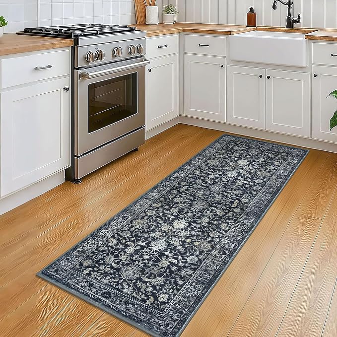 KILOCOCO Hallway Runner 2x5 Rug Runner Printed Vintage Floral Washable Kitchen