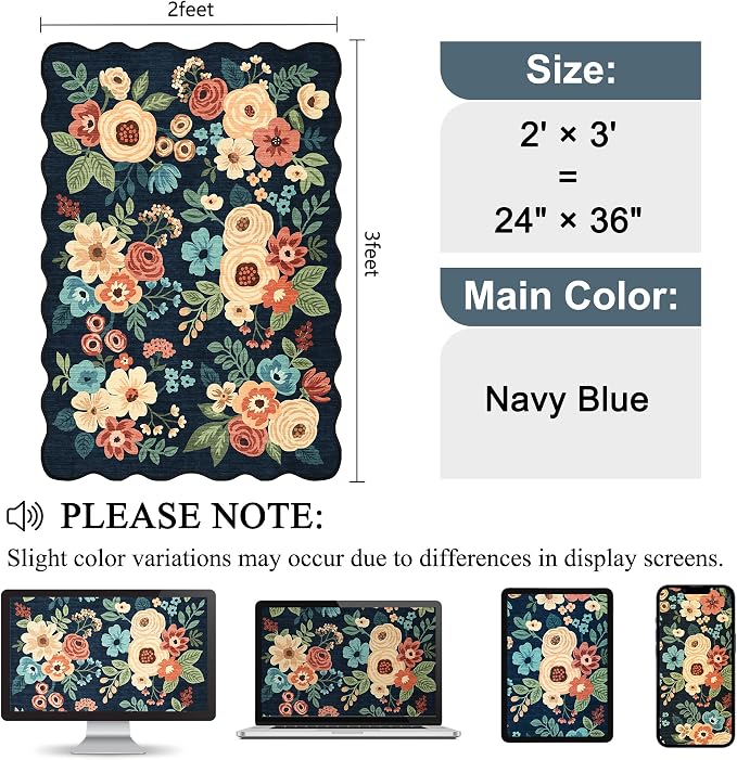 DUKINO 2x3 Entryway Rug, Floral Washable Indoor Door Mat