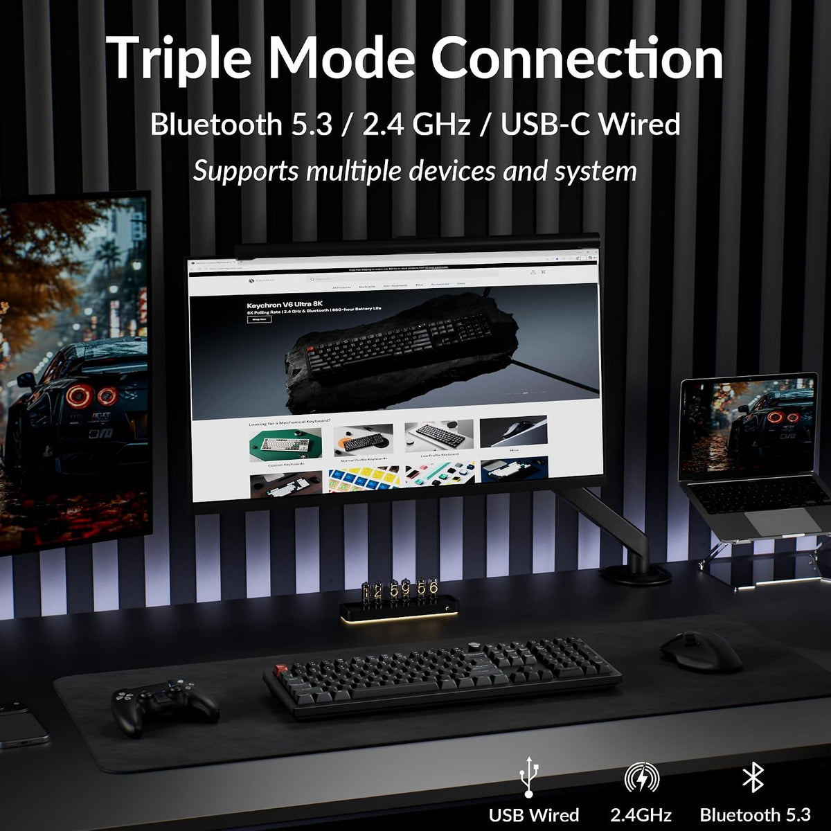 Keychron V6 Ultra 8K Wireless Mechanical Keyboard, 8000Hz Polling Rate Tri-Mode (2.4G/BT/Wired) Full Size Gaming & Office Keyboard, Hot-swappable Red Switches, ZMK/Web Launcher, for Mac/Win/Linux