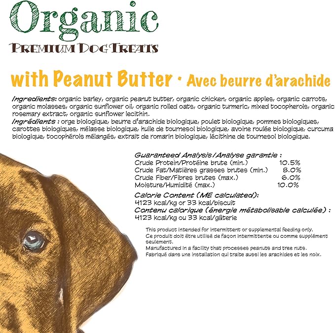 Darford Organic Premium Dog Treats – Peanut Butter Flavor – 12 lb Bulk Box – USDA Organic Ingredients – Oven-Baked Biscuits with Organic Barley & Oats – All Natural – Made in Canada