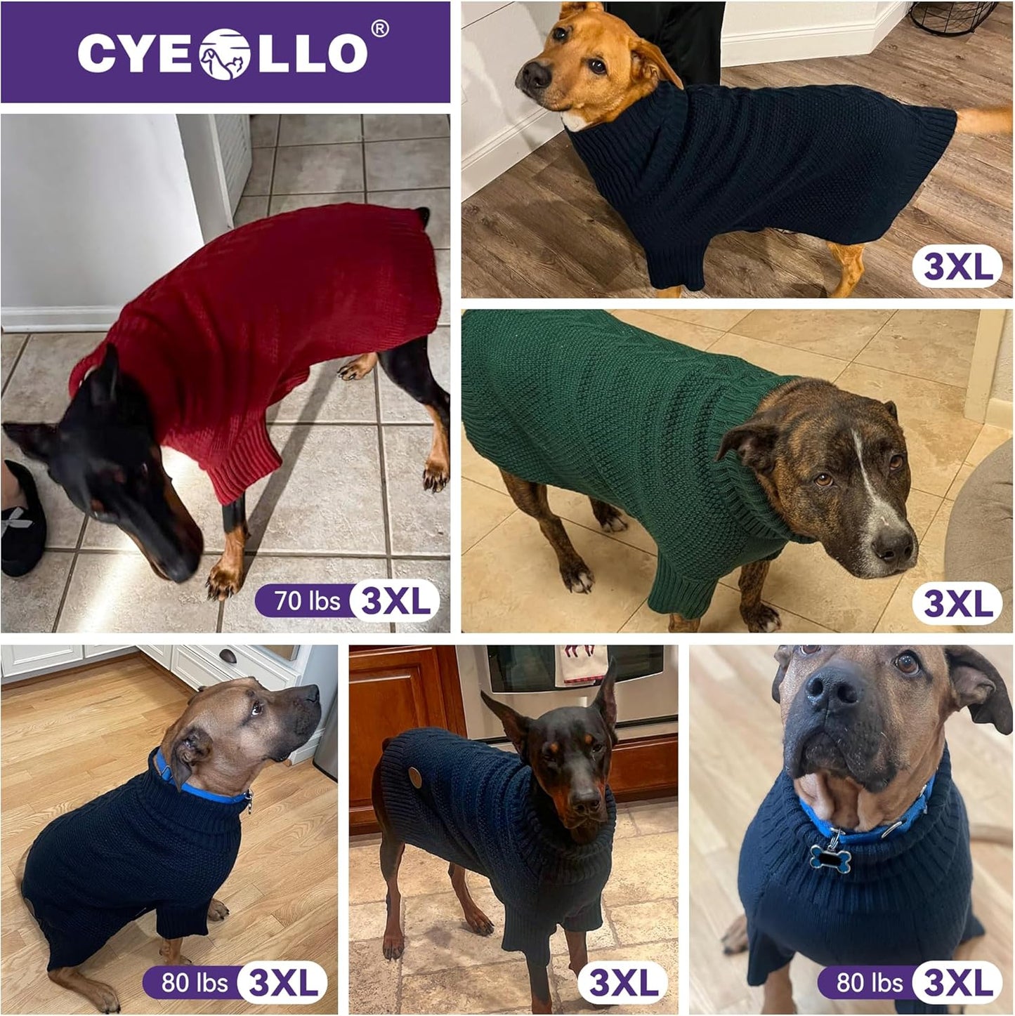 cyeollo 4XL Dog Sweater, Stretchable & Cozy Warm Dog Sweaters for Large Dogs Boy, Pullover Knit Fall Winter Sweatshirt Big Dogs Clothes, Doberman Great Dane Apparel, Brown XXXXL